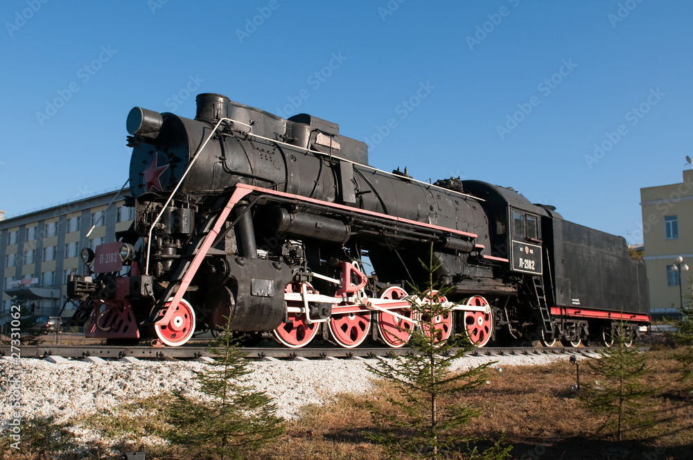 Naklejka premium Monument of old steam locomotive. Ulan-Ude, Russia