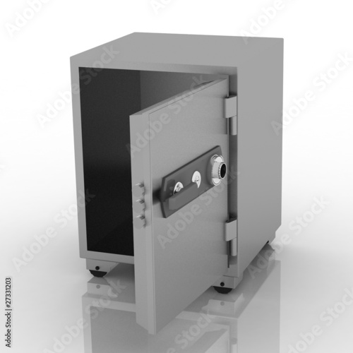 Opened  iron safe isolated on white background