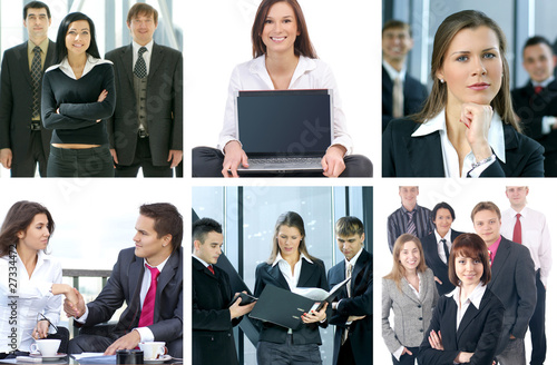 A collage of many different young business people