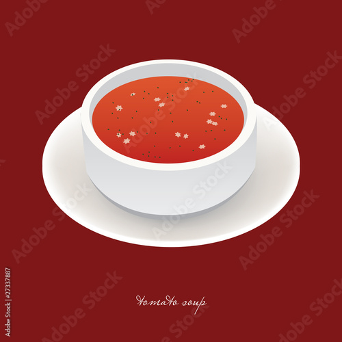 tomato soup in white bowl