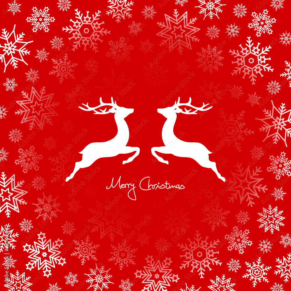 2 Flying Reindeers & Snowflakes Red 2 Flying Reindeers & Snowflakes Red
