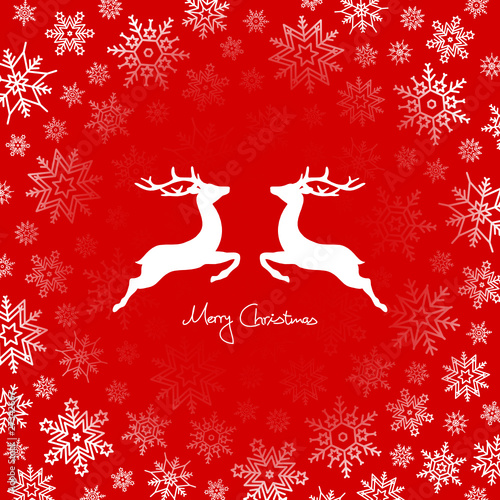 2 Flying Reindeers & Snowflakes Red