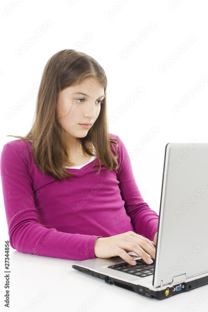Picture of teenage girl with laptop computer Picture of teenage girl with laptop computer