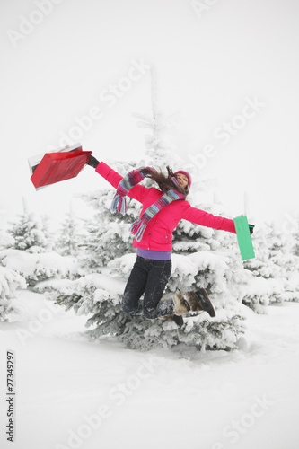 winter girl jump