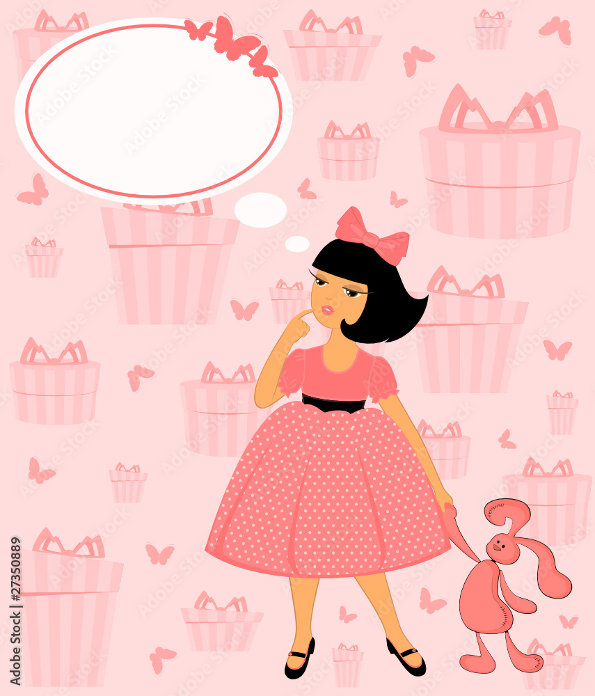 Vector cartoon little girl with a toy bunny Vector cartoon little girl with a toy bunny