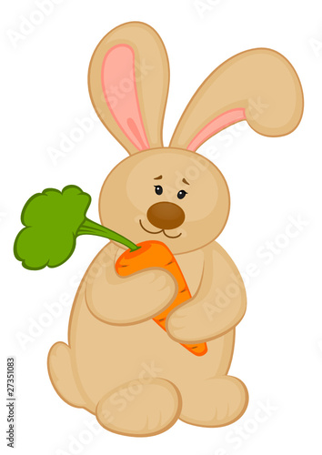 Vector cartoon little toy bunny with carrot © Forewer