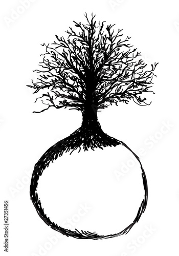 Photography Hand drawn Tree of Life and Globe, sketch