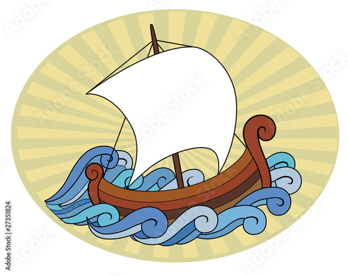 Little ship sailing towards sun
