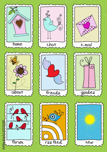 Hand Drawn Website Icons on Stamp Plates