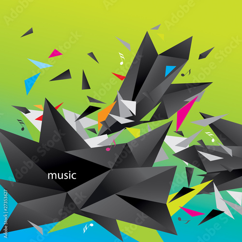 Abstract figure of black triangles surrounded flying splinters a