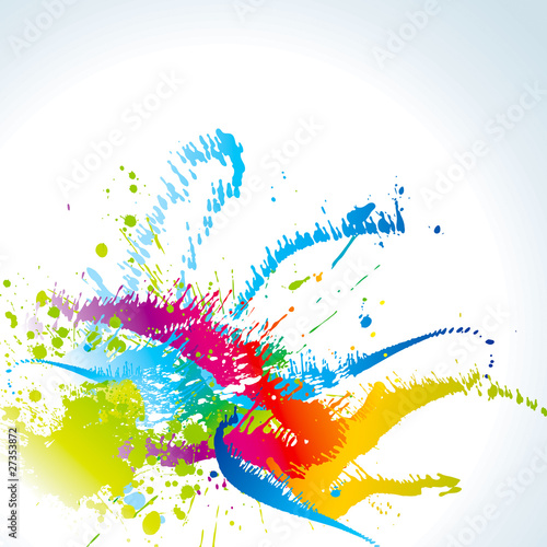 Background with colorful spots and sprays on a white