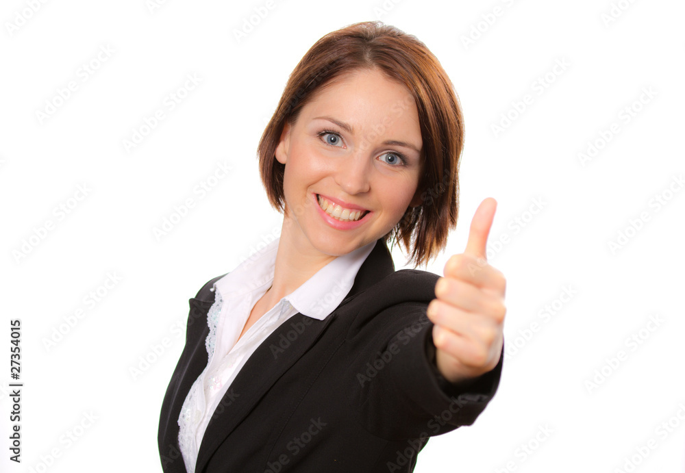 Adorable smiling businesswoman showing thumb-up Adorable smiling businesswoman showing thumb-up