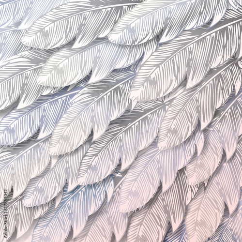 Seamless background of white feathers, close up