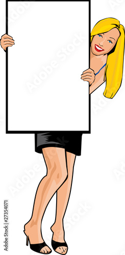 Blond girl with sign
