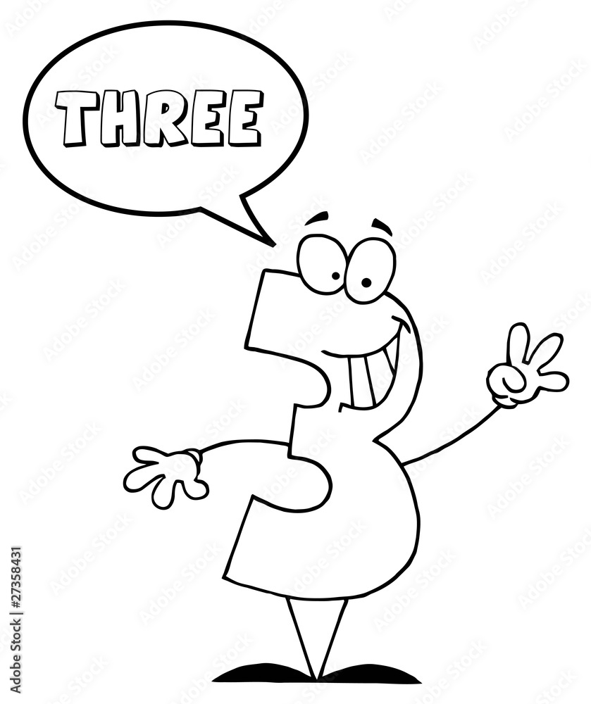 Outlined Friendly Number 3 Three Guy With Speech Bubble Outlined Friendly Number 3 Three Guy With Speech Bubble