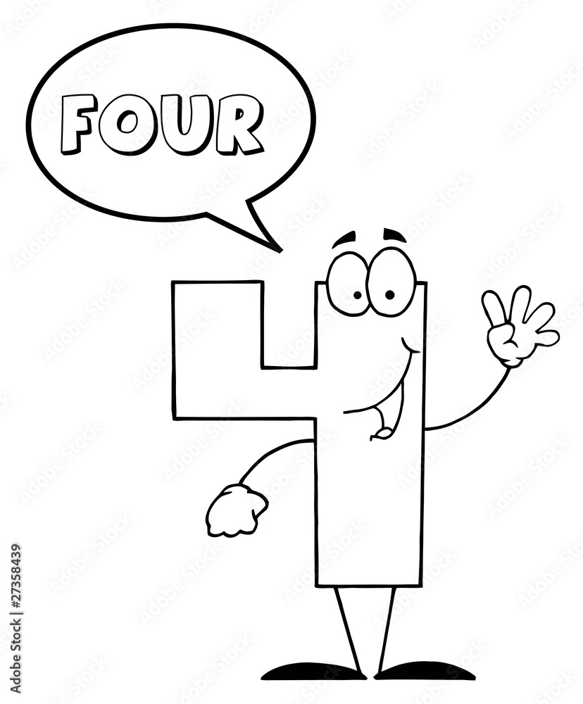 Outlined Friendly Number 4 Four Guy With Speech Bubble Outlined Friendly Number 4 Four Guy With Speech Bubble