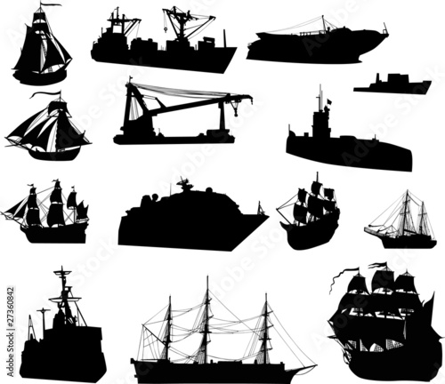 large set of ship silhouettes