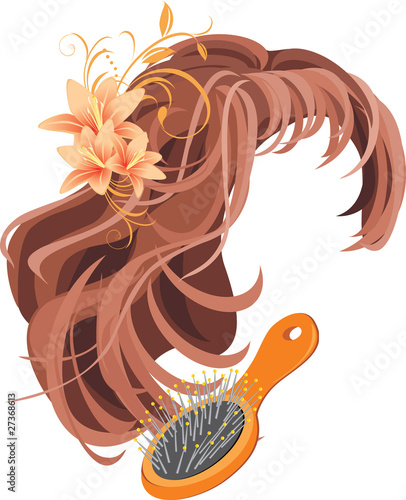 Wig and hairbrush. Vector
