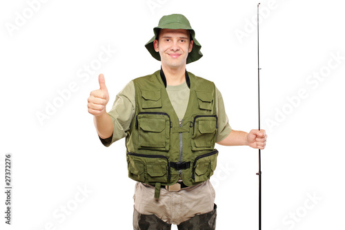 A view of a happy fisherman with thumb up