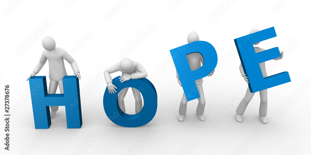 3d men holding the word hope