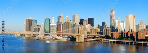 New York City Manhattan skyline panorama and Brooklyn Bridge