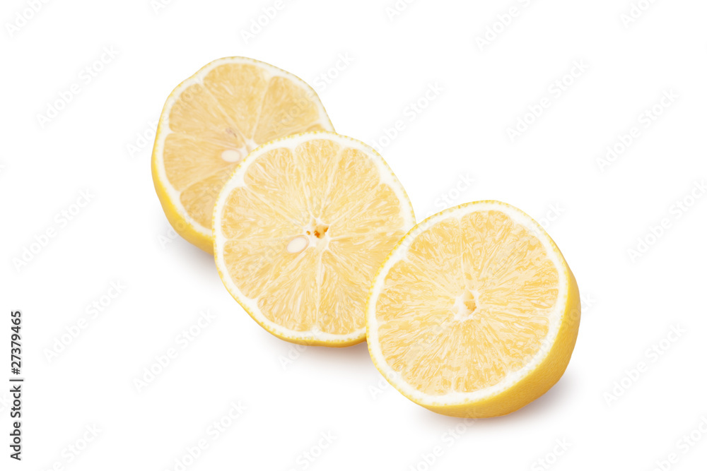 Sliced lemons isolated on white background