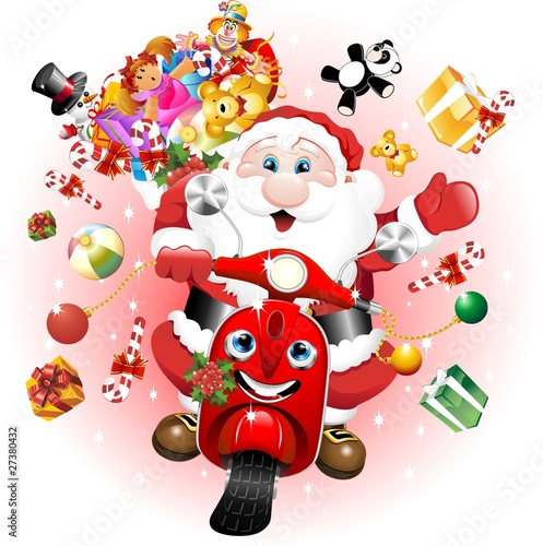 Babbo Natale in Scooter-Santa Claus Cartoon Scooter-Vector