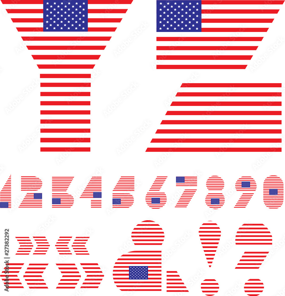 letters Y, Z, numbers and signs - American flag alphabet