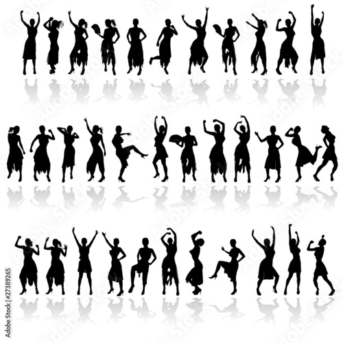 the girl in various poses black silhouette illustration