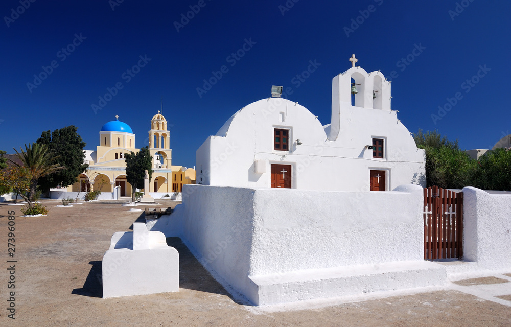 Oia traditional church in Santorini island, Greece