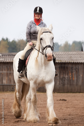Young woman riding shire horse i © Ints