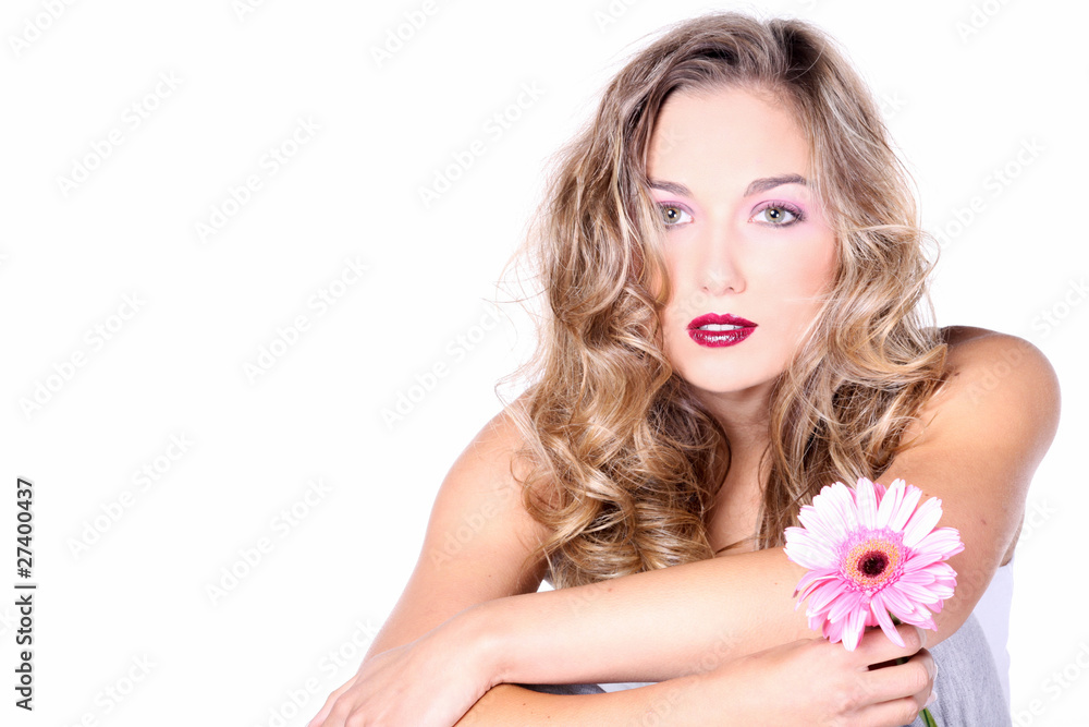 Model Gesicht Frau mit Blume Porträt Model Gesicht Frau mit Blume Porträt