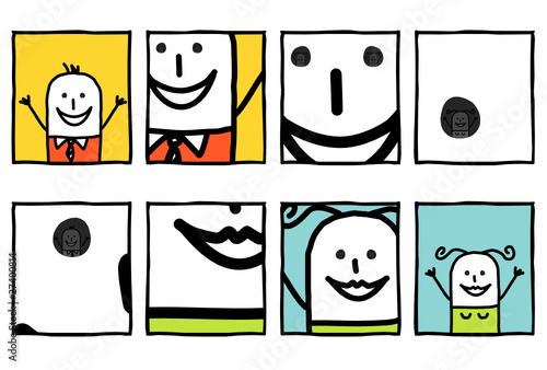 zoom on cartoon couple faces