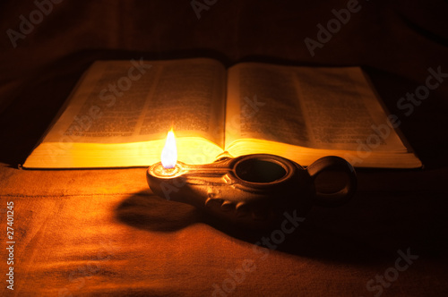 Oil Lamp and Bible