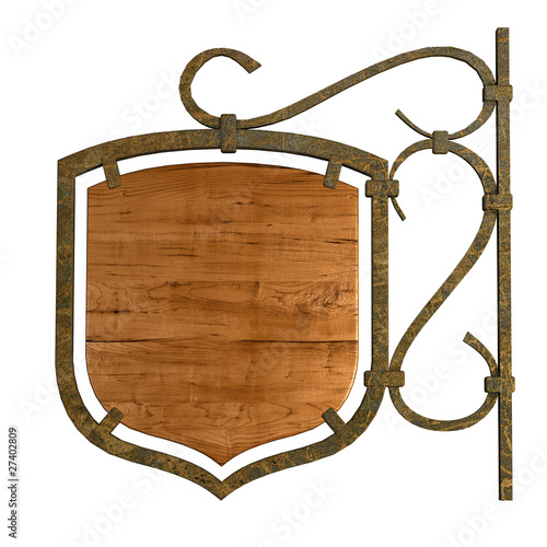 Old wooden signboard. Isolated on white