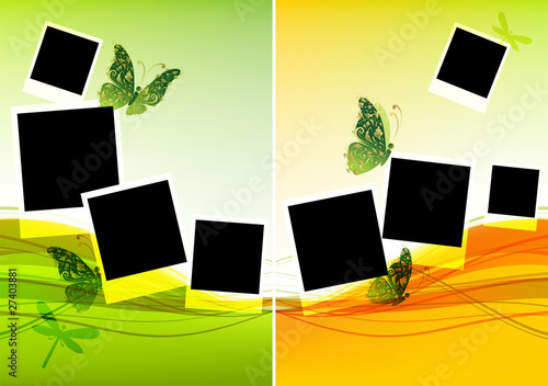 Collage design, insert your photos, background with butterflies