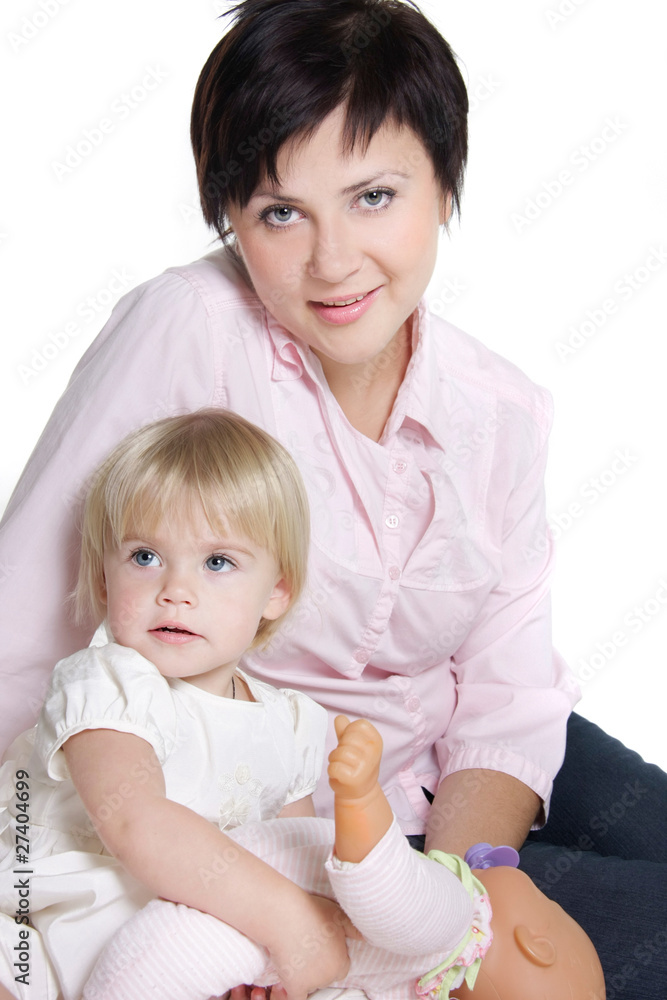 mother and daughter isolated over white mother and daughter isolated over white