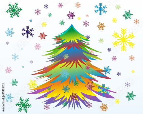 Vector Colorful Christmas or New Year tree with snowflakes