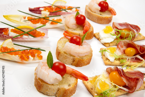 Assorted canapes on tray