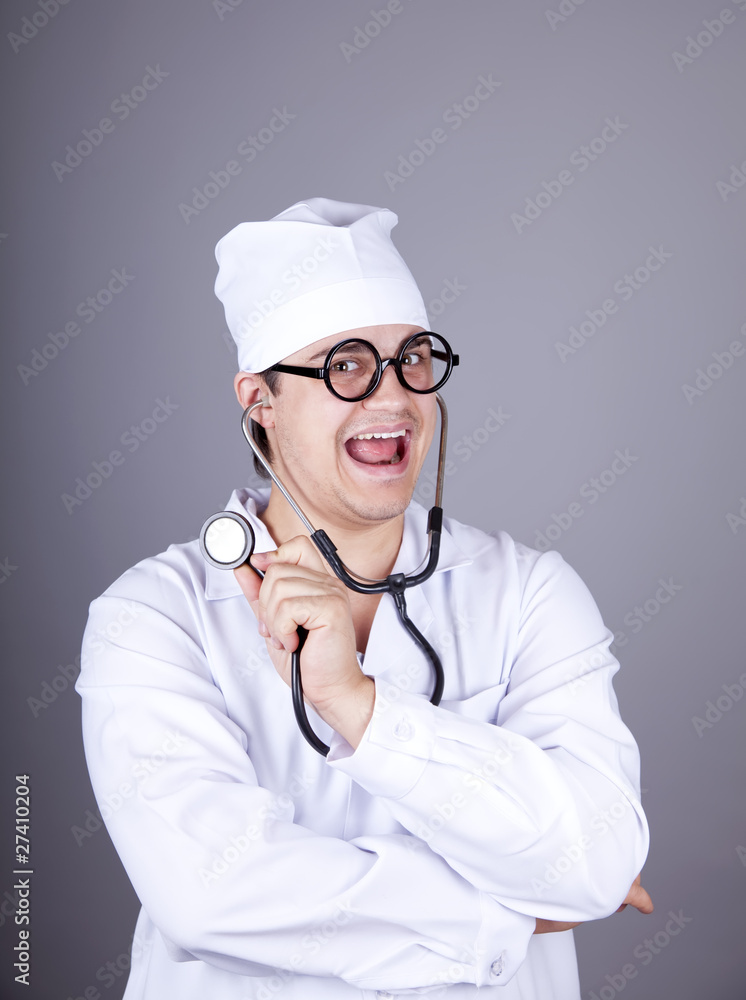 Crazy doctor with a stethoscope. Crazy doctor with a stethoscope.