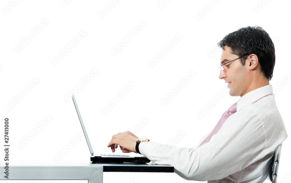 Successful happy smiling businessman working with laptop Successful happy smiling businessman working with laptop