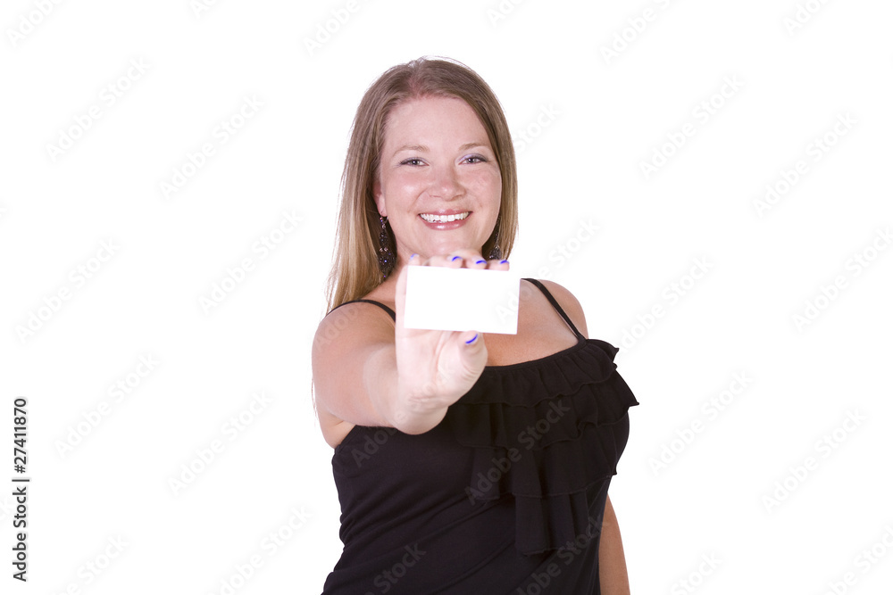 Beautiful Girl Holding a Blank Business Card Beautiful Girl Holding a Blank Business Card