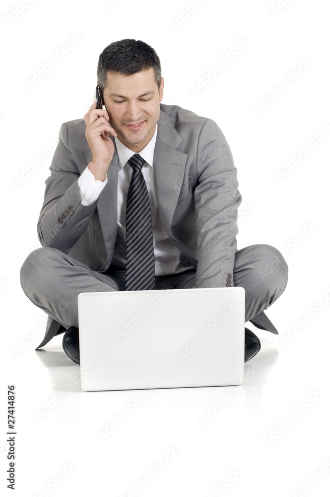 businessman with mobile and laptop businessman with mobile and laptop