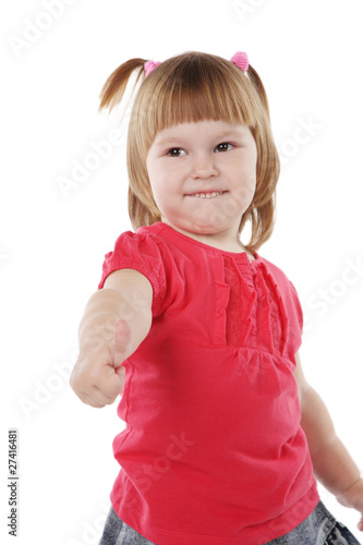 cheerful little girl on a light background