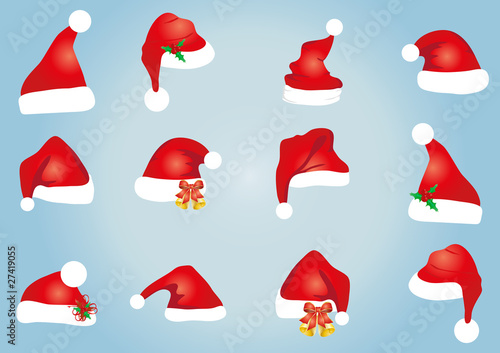 Vector illustration of collection of hats for Santa Claus