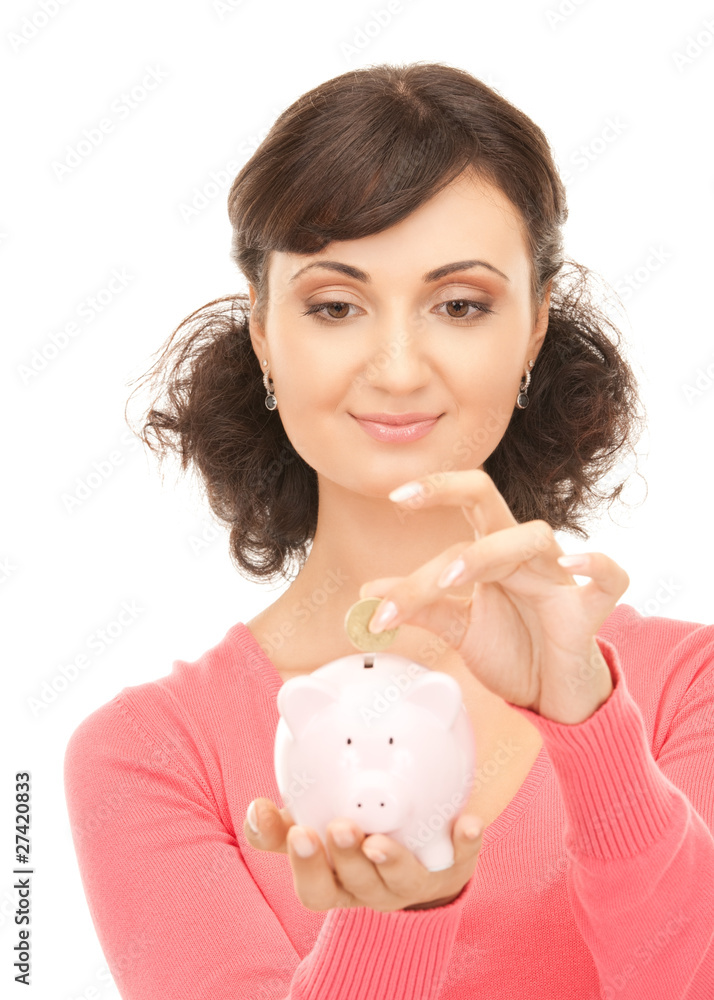 lovely woman with piggy bank and money lovely woman with piggy bank and money