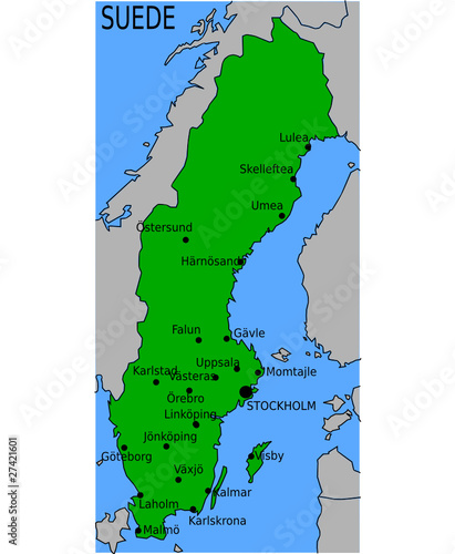 Carte des Villes Principales de Suède