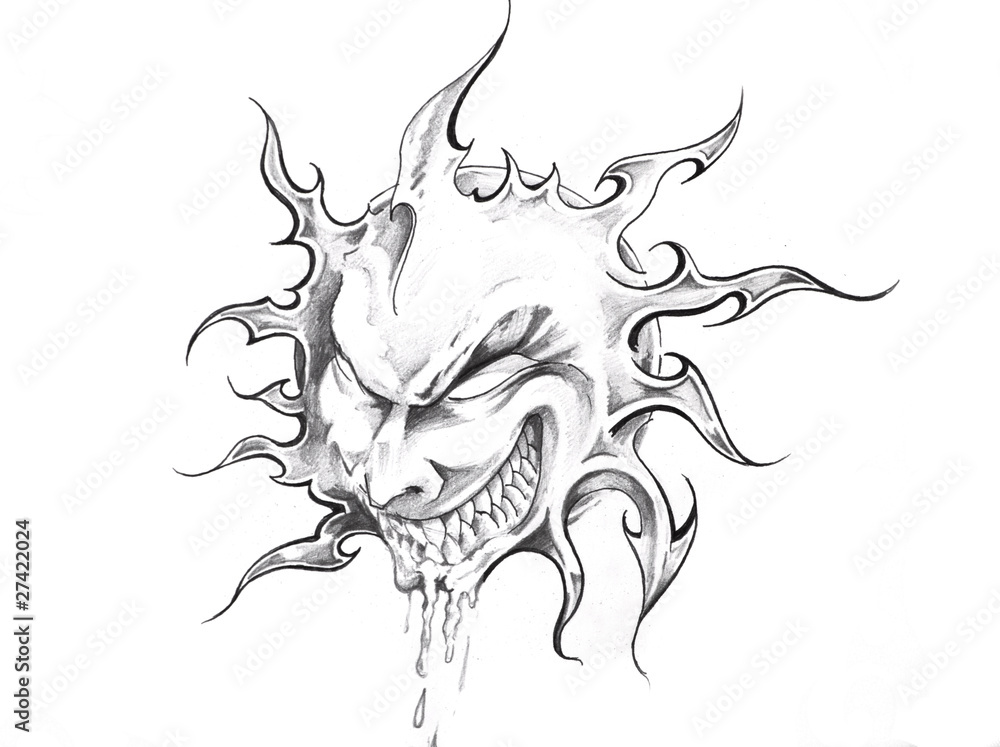 Sketch of tattoo art, sun with face Sketch of tattoo art, sun with face