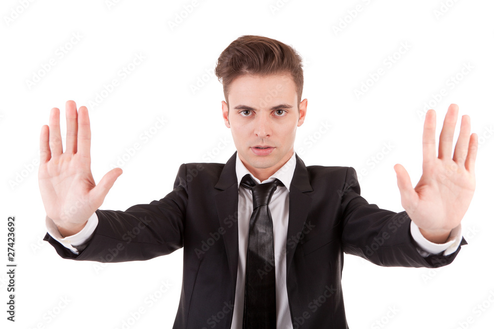 Business man making stop sign Business man making stop sign