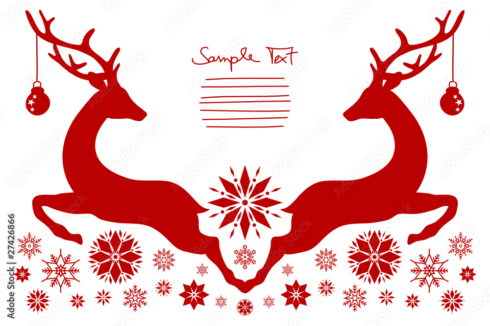 2 Jumping Reindeers Snowflake Ornament - obrazy, fototapety, plakaty 
